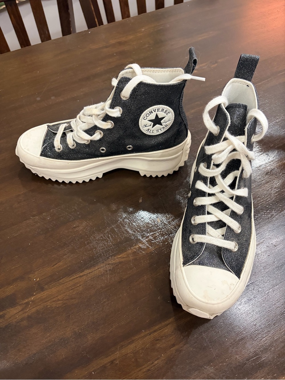 Converse Women’s Sparkly Black & White High-Top Platform Chuck Taylor Sneakers